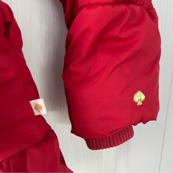 Kate Spade New York Toddler girl size 5 hooded Red Puffer Coat With Rosette - Picture 5 of 10